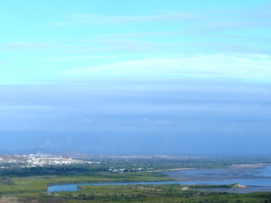 Image 1. The mouth of the Bohle. The cluster of houses on the left is Mt Low (Bushland Beach). Taken from Many Peaks Range in 2009.