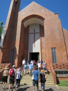 Entry to St James' Cathedral. At left is the statue of St James the Great erected in 1960.