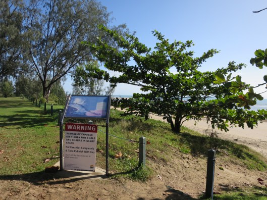 Image 19. Townsville City Council officers attached this warning in response to a little girl stepping onto smouldering embers of a fire on the beach. The embers were covered with sand and the girl suffered severe burns. Image taken 30 Jun 2016.